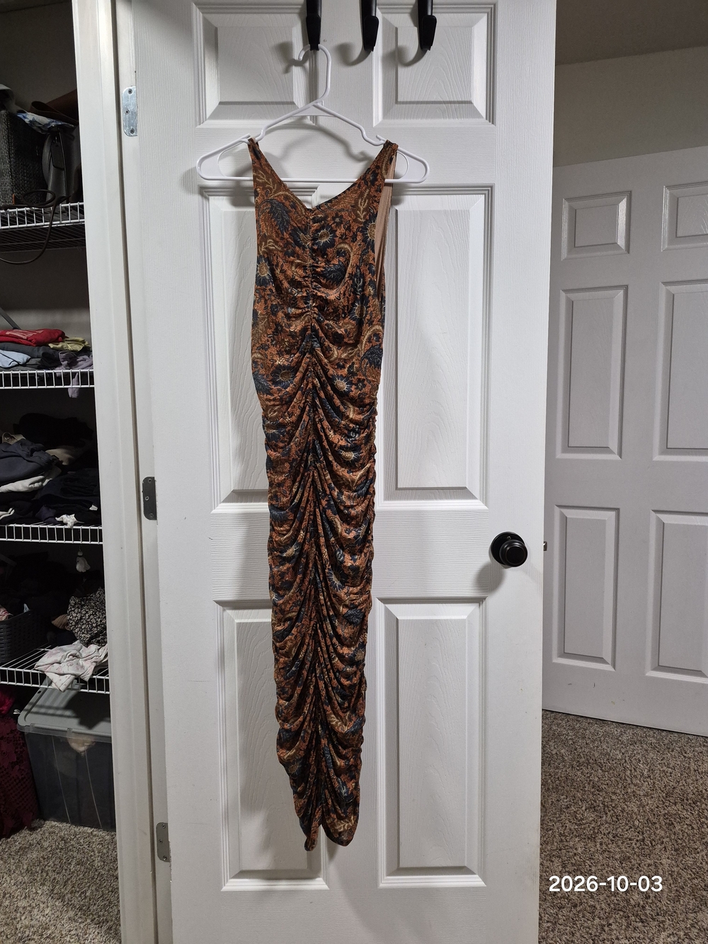 House of Harlow 1960 Rust and Navy Paisley Ruched Maxi Dress